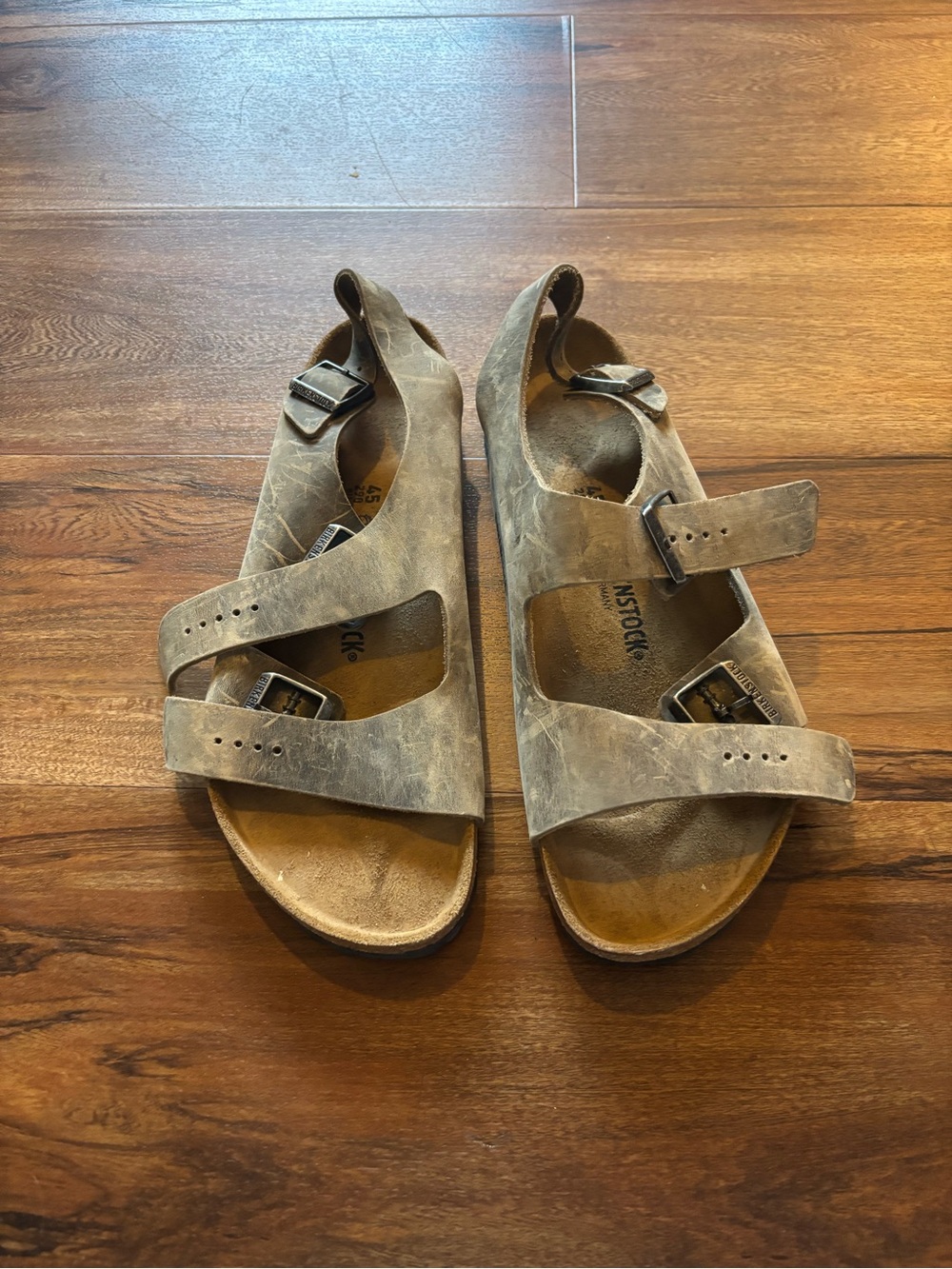 Birkenstock Men's Distressed Taupe Dual-Strap Sandals